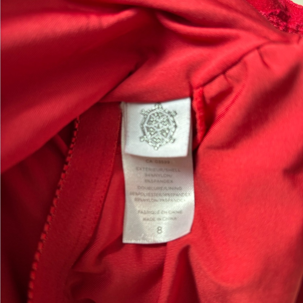 Everyday Sunday Red Textured One-Piece Swimsuit | Size 8 | Button Detail - Picture 4 of 8